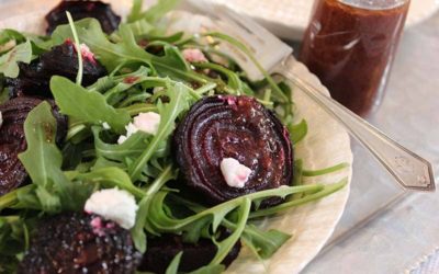 ARUGULA SALAD WITH FLAMIN’ RASPBERRY VINAIGRETTE