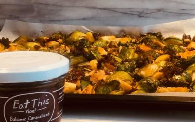 Roasted Brussel Sprouts with Balsamic Caramelized Onions