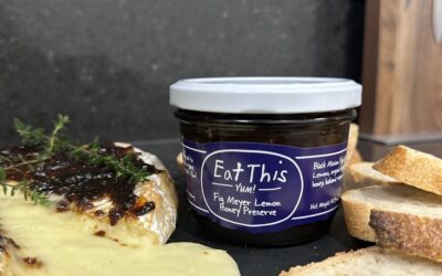 Baked Brie with Eat This Yum Fig and Meyer Lemon and Honey Preserve